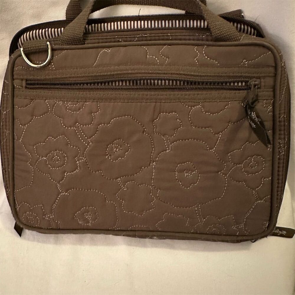 Vera Bradley Brown Floral Quilted Double Zip Travel Clutch Bag